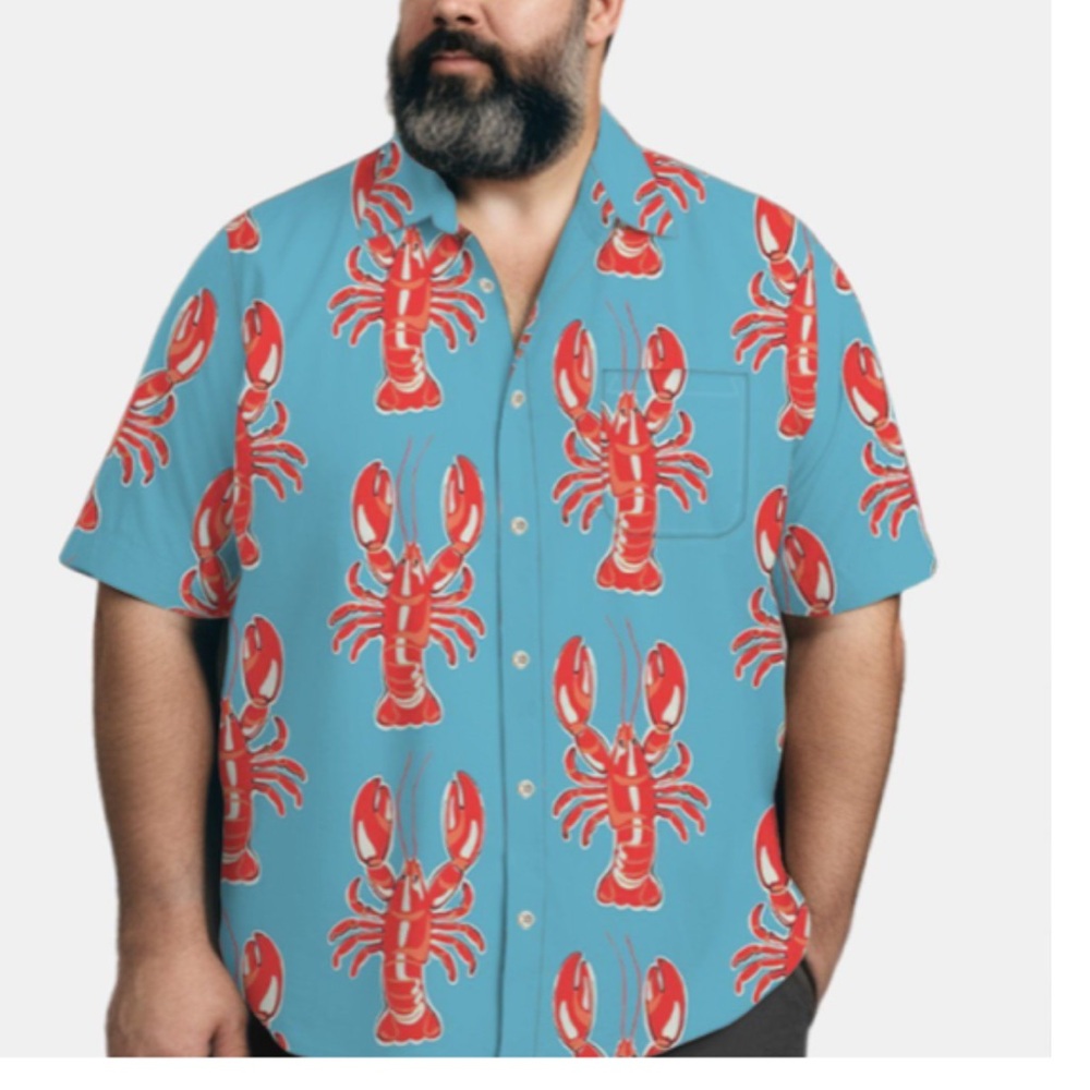 Royaura Vacation State Of Mind Hawaii Lobster Button Up Beachy Shirt, Size XXL